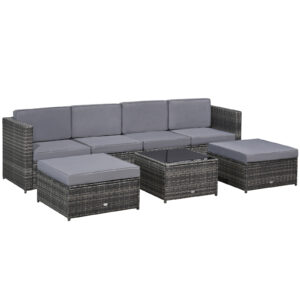 Set 7 Piese Mobilier Exterior din Rattan, Gri