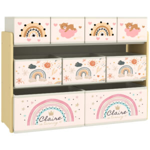 Etajeră pentru Jucării cu 3 Niveluri și 9 Cutii, Galben