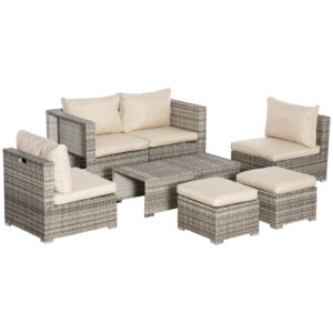 Set Living din Rattan PE pentru Gradina - 8 Piese Gri si Bej