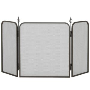 Paravan Pliant pentru Șemineu cu 3 Panouri, Negru