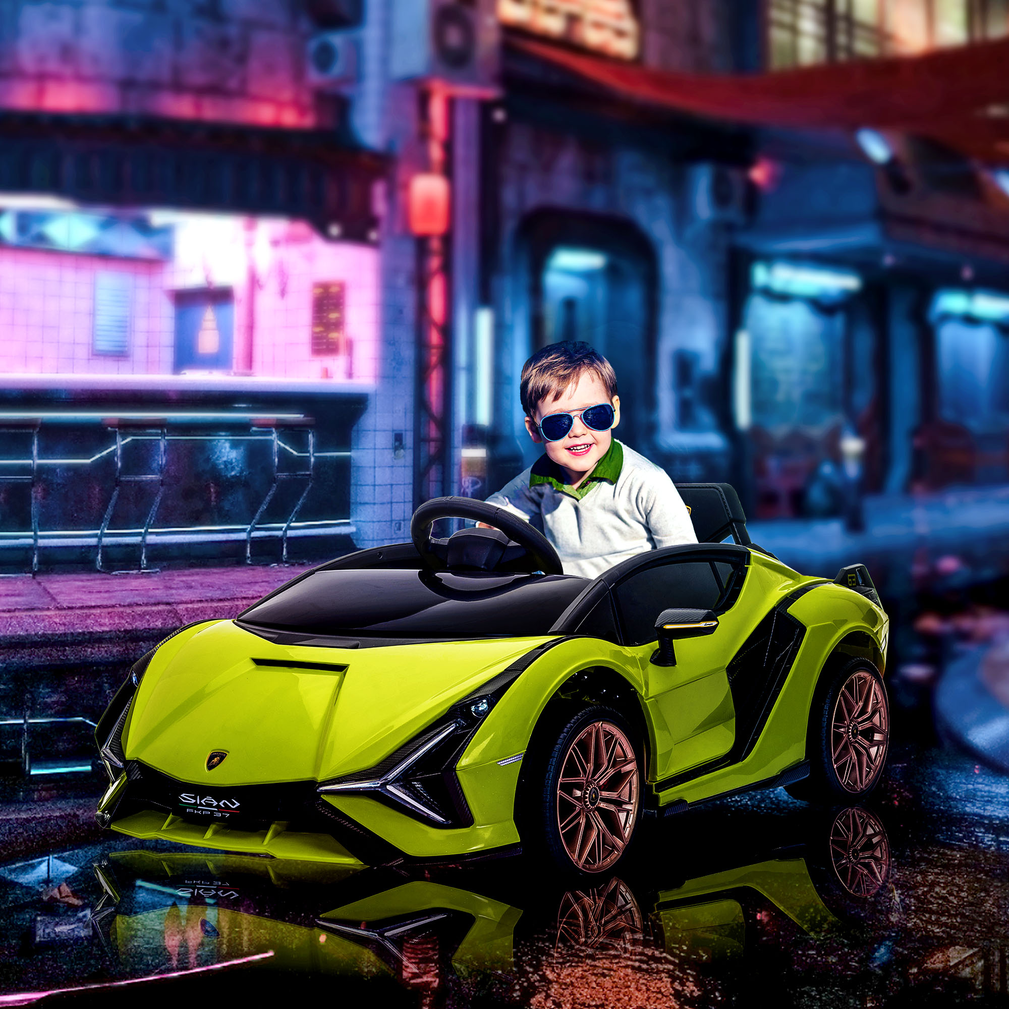 Neon night in a futuristic city. Photorealistic 3D illustration.