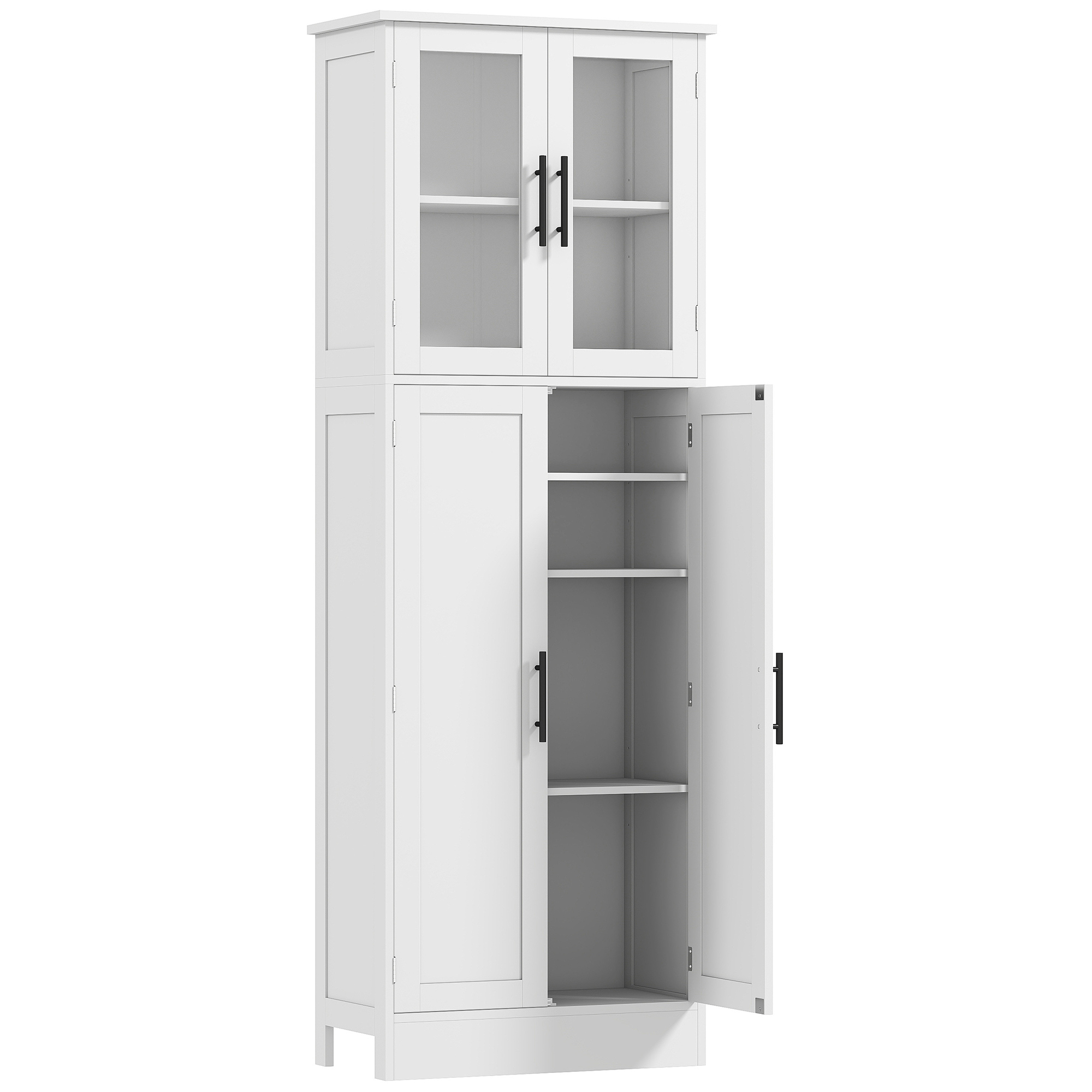 Dulap Baie 170 cm cu Uși din Sticlă și Rafturi Reglabile, Alb