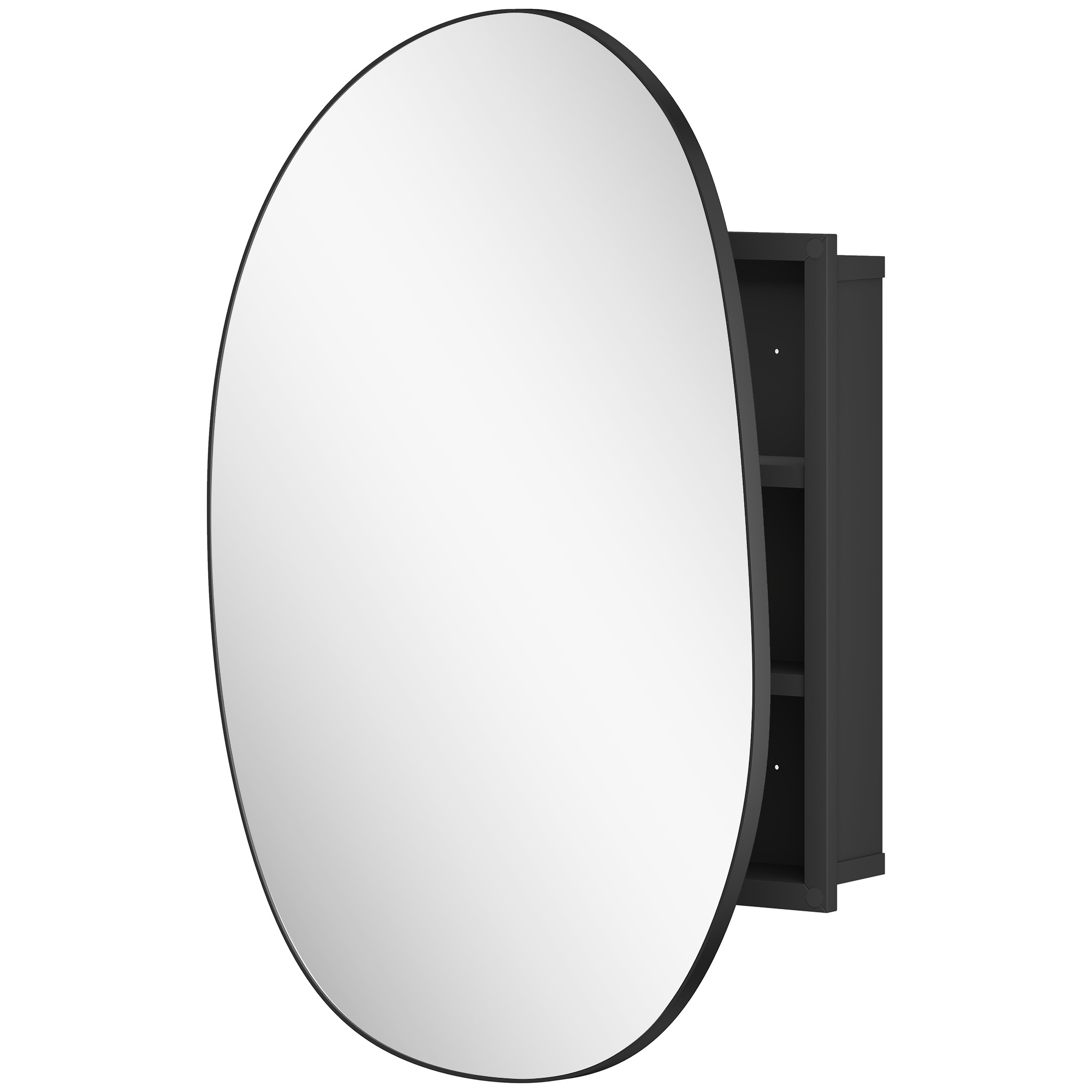 Dulap Baie cu Oglindă și 3 Rafturi, Negru, Montabil pe Perete