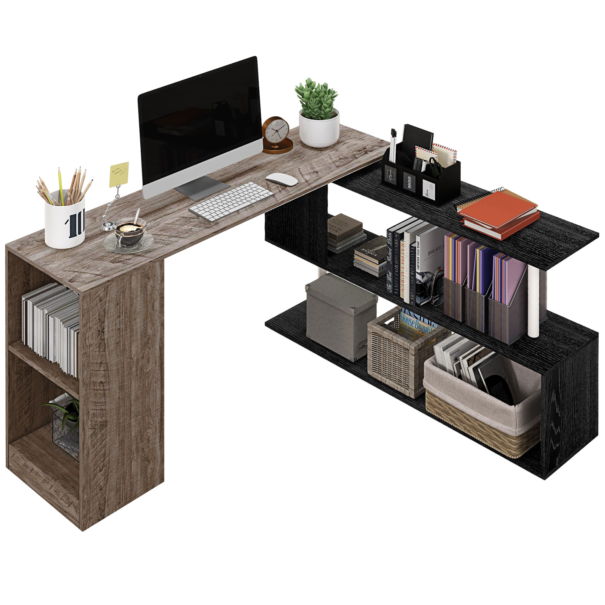 Resigilat - Birou de Colț Modern cu Rafturi, 140x120x78 cm, Gri - Desigilat