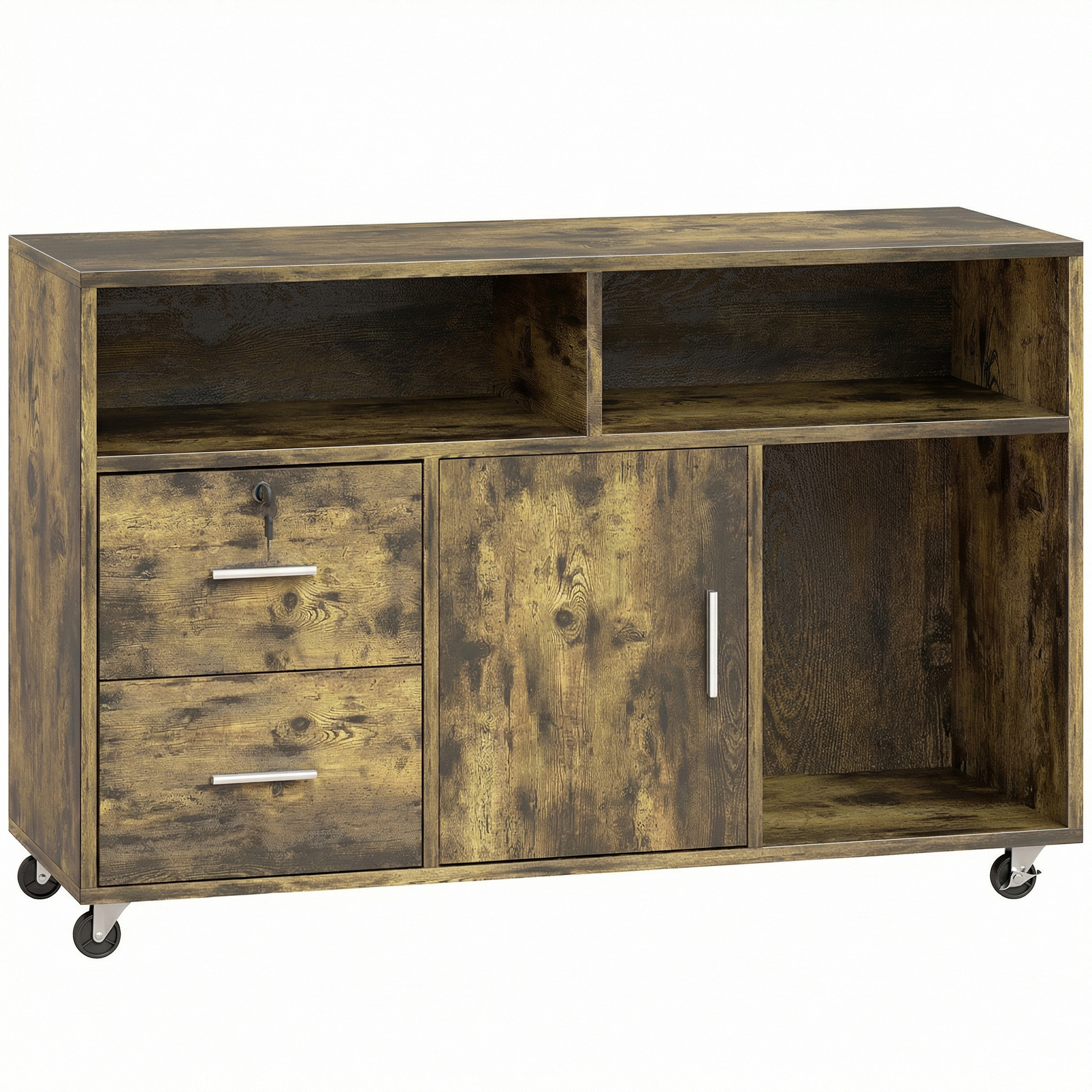 Dulap pentru Imprimantă pe Roți, 2 Sertare și 3 Rafturi