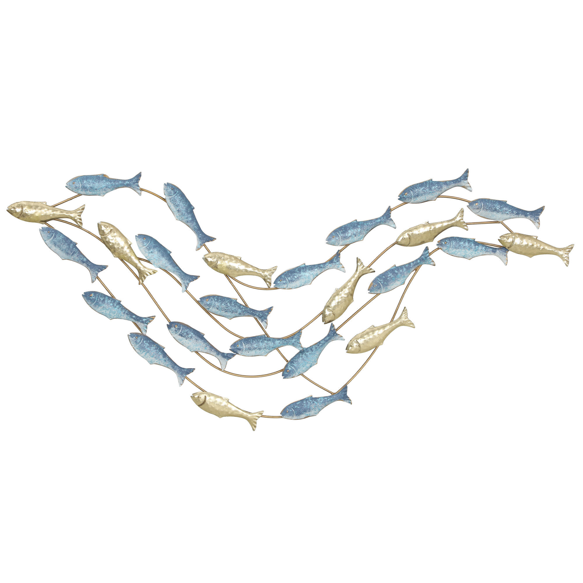 Decor de Perete cu Pești din Metal, Auriu și Albastru, 99.7x50.2 cm