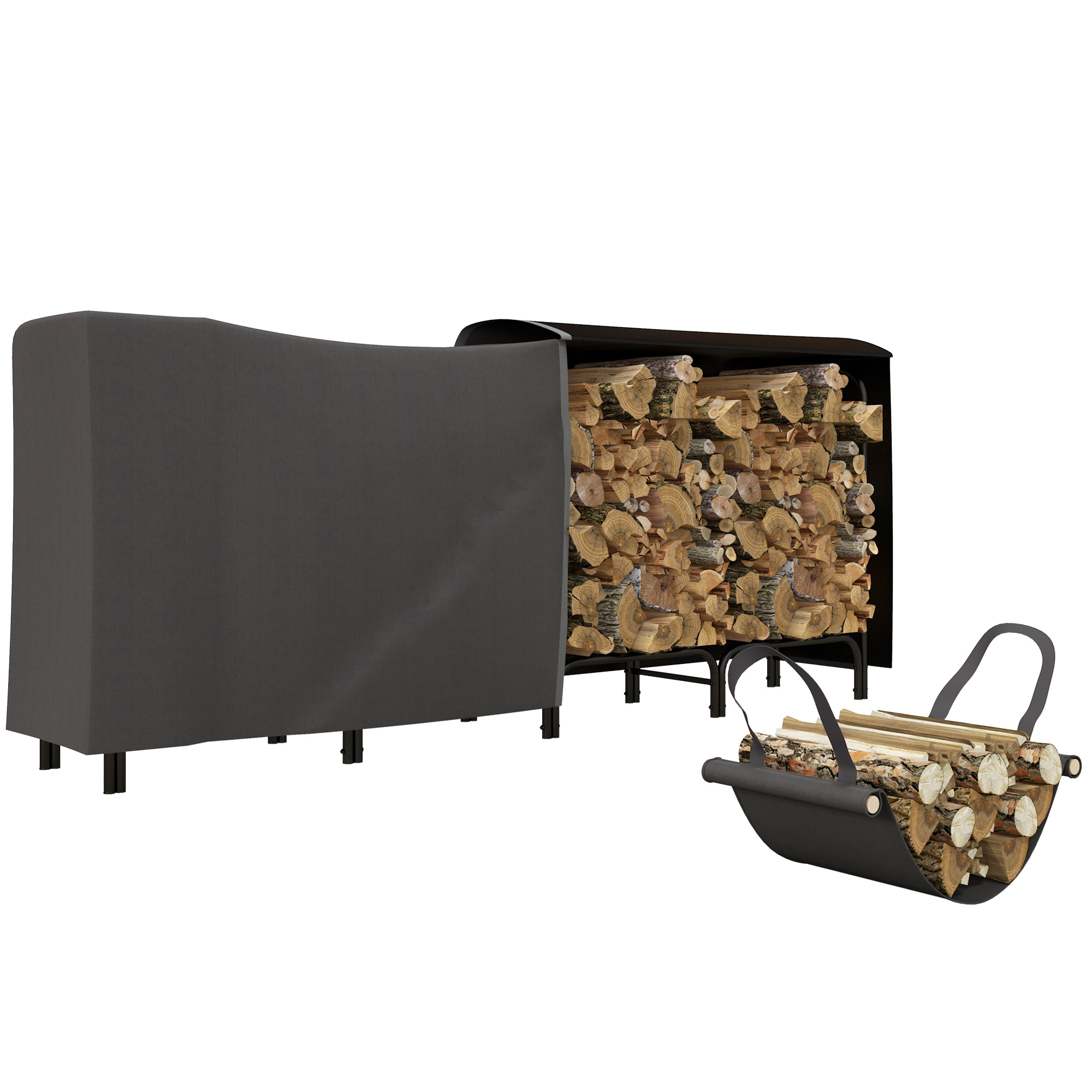 Resigilat - Suport Metalic pentru Lemne cu Husă Impermeabilă, Negru - Desigilat