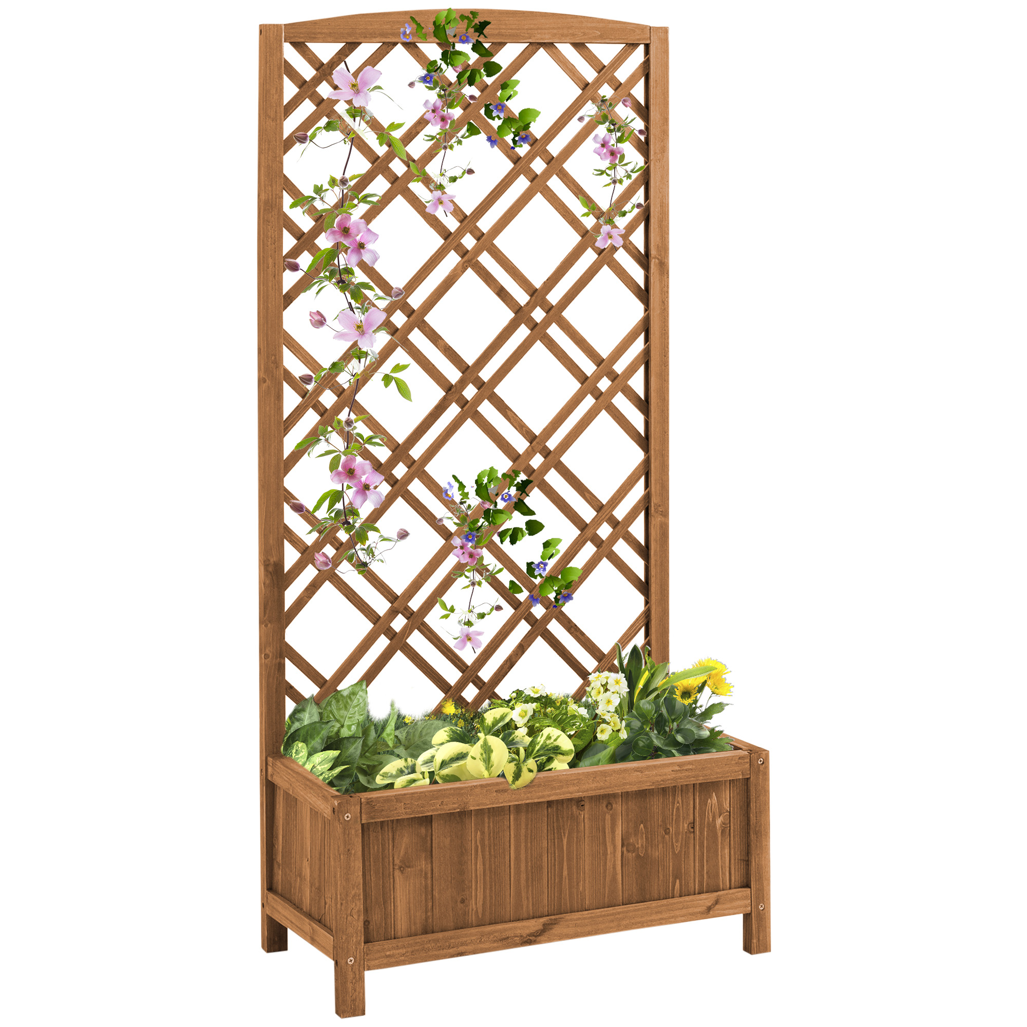 Jardiniță înălțată cu grilaj din lemn galben 60 x 30 x 122,5 cm