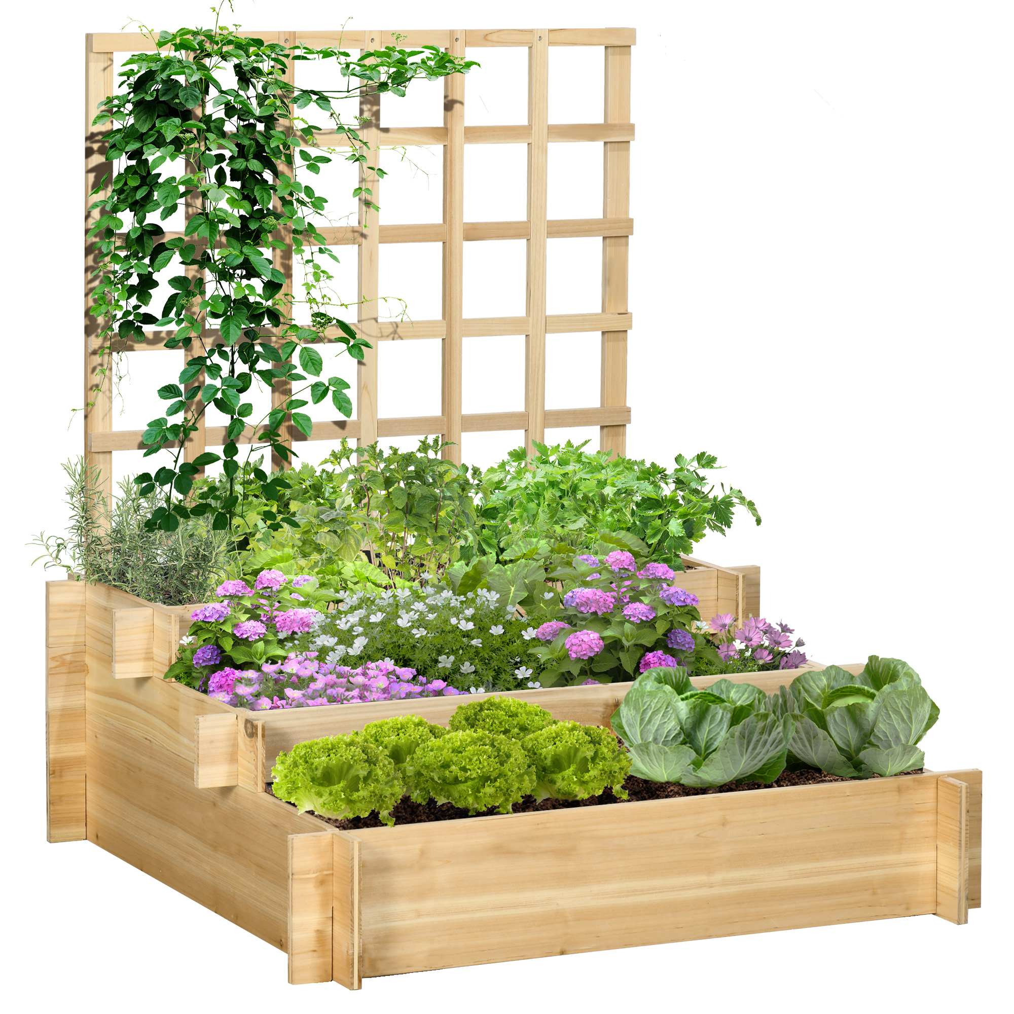 Jardiniera cu 3 Niveluri pentru Plante cu Grilaj Decorativ