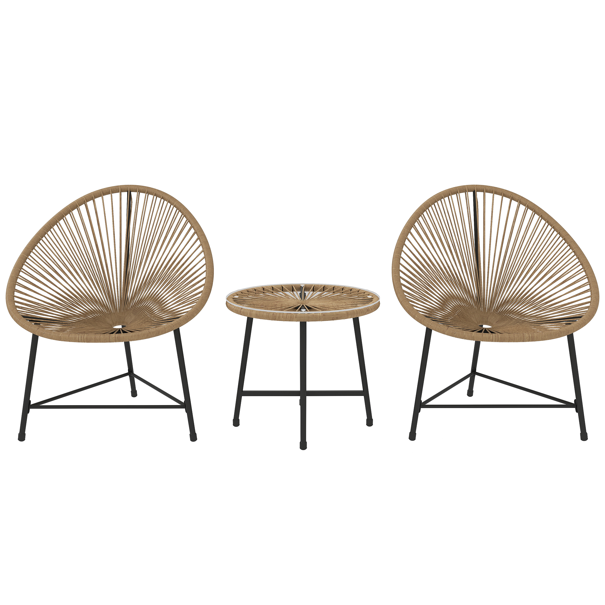 Set de Ratan 3 Piese cu Scaune și Măsuță de Cafea