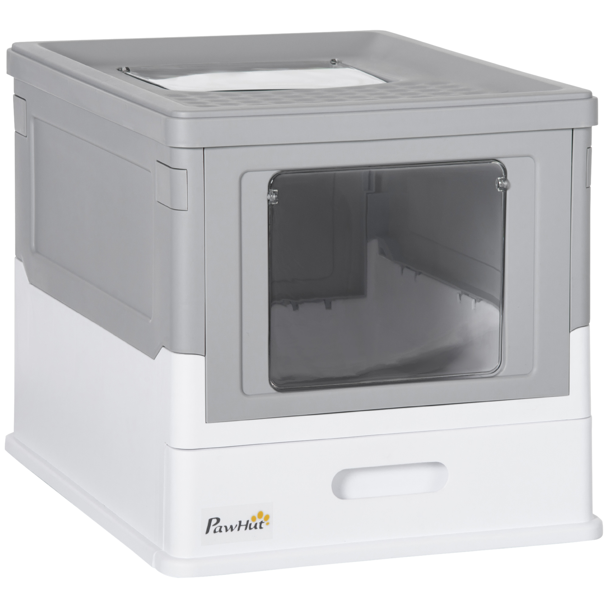 Resigilat - Litiera Inchisa pentru Pisici cu Paleta Inclusa, Alb/Gri - Desigilat