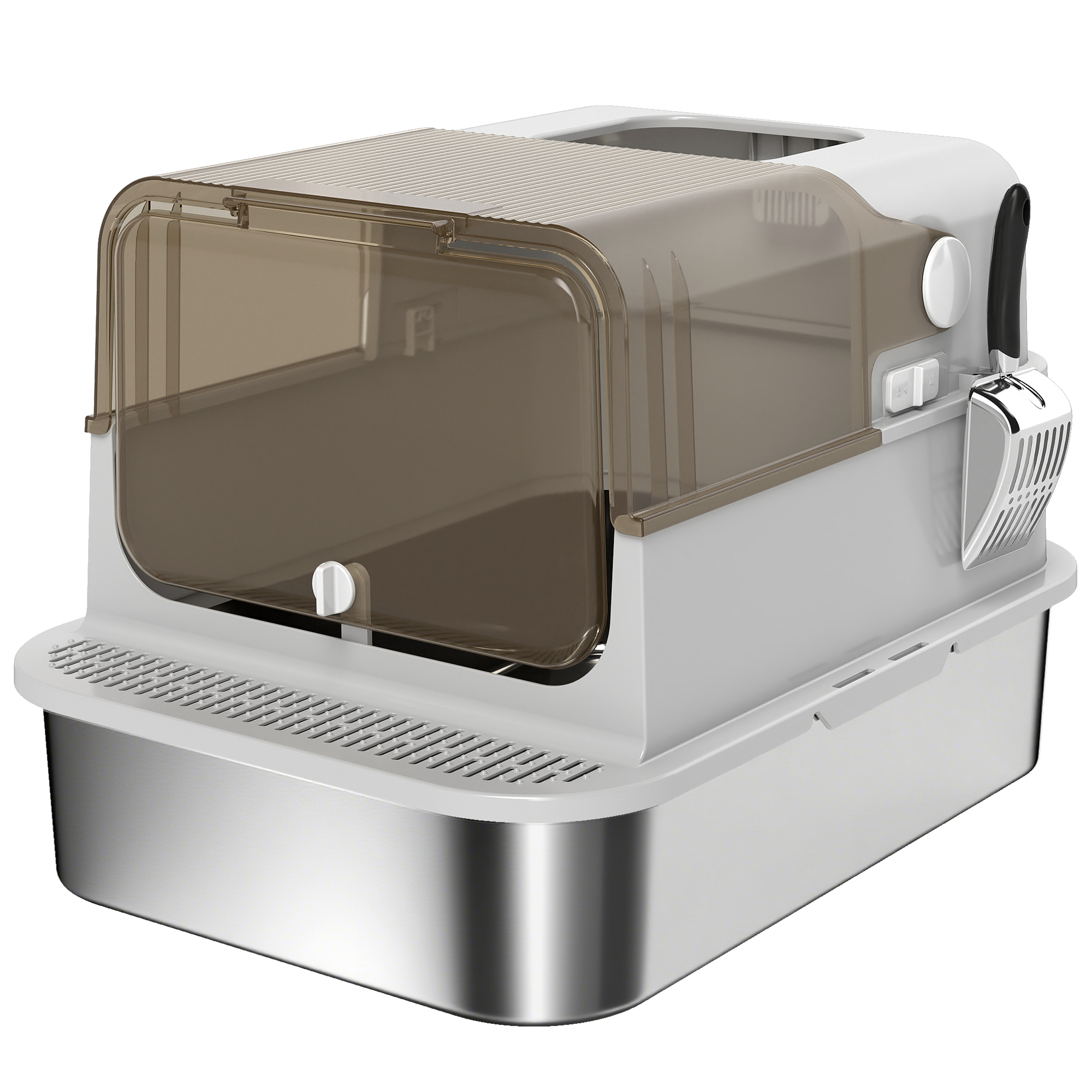 Resigilat - Litieră XXL pentru Pisici din Oțel Inoxidabil cu Capac Rabatabil - Desigilat